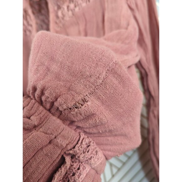 Jen's Pirate Booty Women's Gauze Romper Shorts Long Sleeve Pink Crotchet Size SM - Picture 12 of 13